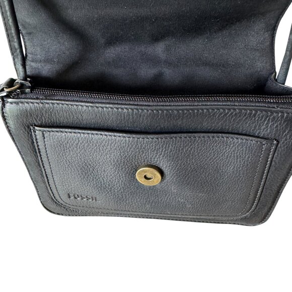 Vintage Fossil Black Pebbled Leather Envelope Bag Crossbody Handbag Purse - Picture 8 of 16